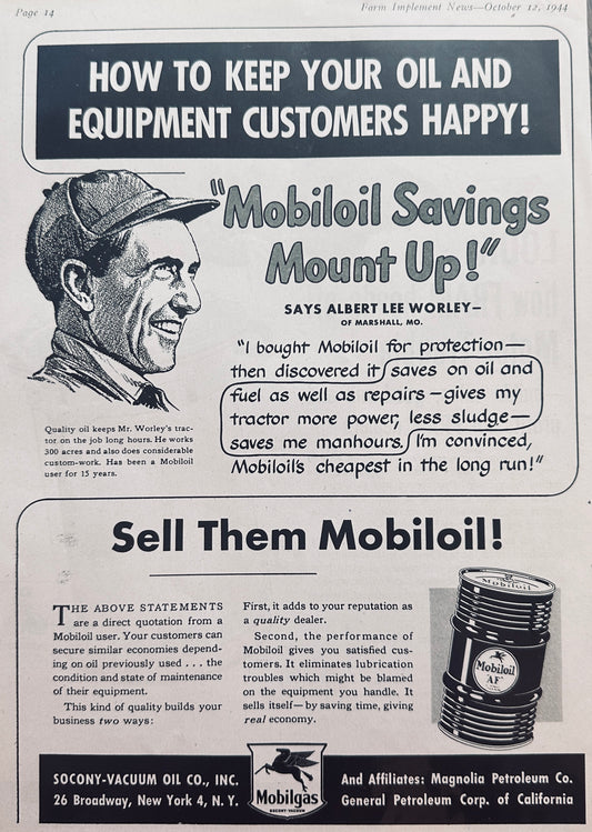 1944 Mobiloil Savings Mount Up & Fram Oil & Motor Cleaner N672