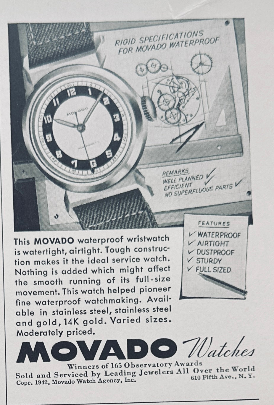 1942 Movado Waterproof Wristwatch