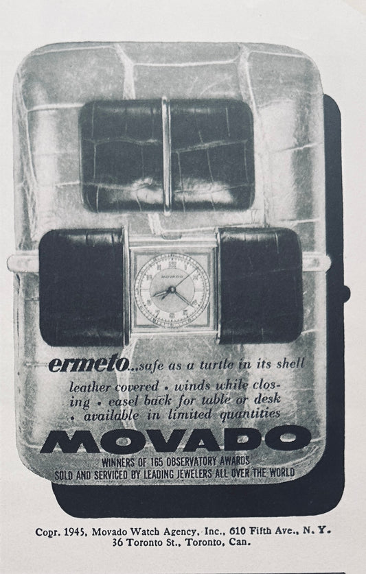 1945 Movado Ermeto Table or Desk Clock Vintage Ad