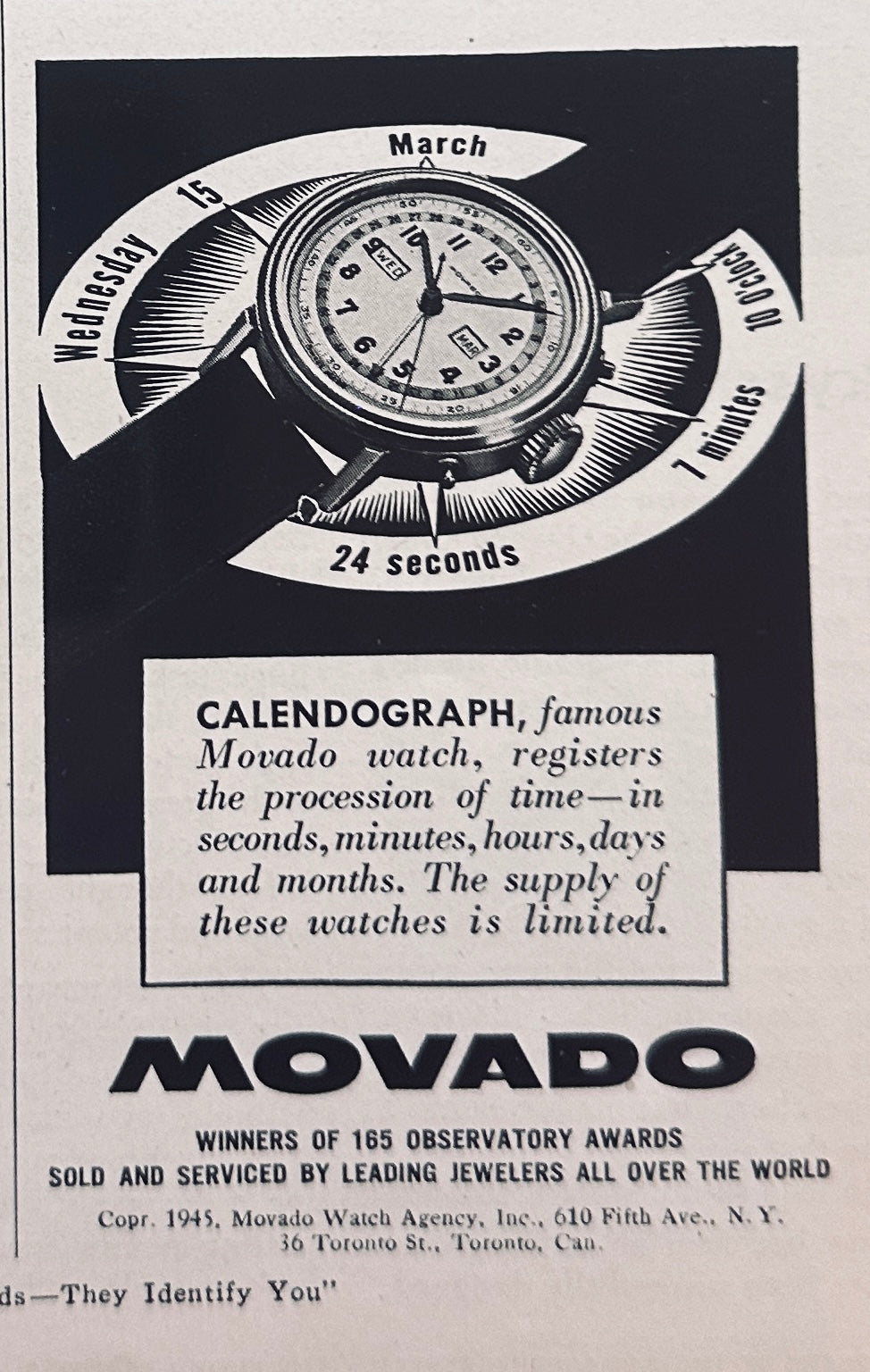 1945 Movado Calendograph Wristwatch Small Vintage AdN679