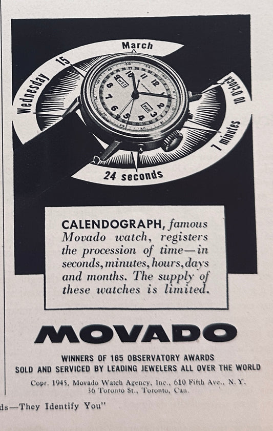 1945 Movado Calendograph Wristwatch Small Vintage AdN679