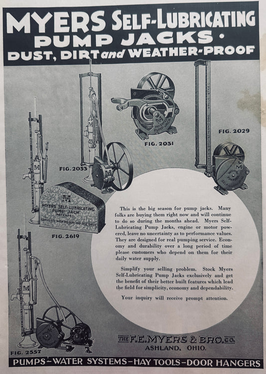 1937 Myers Self-Lubricating Pump Jacks, Dust, Dirt & Weatherproof