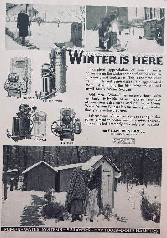 1938 Myers Water Systems Showcases the Cold Winter Days before Running Water N694