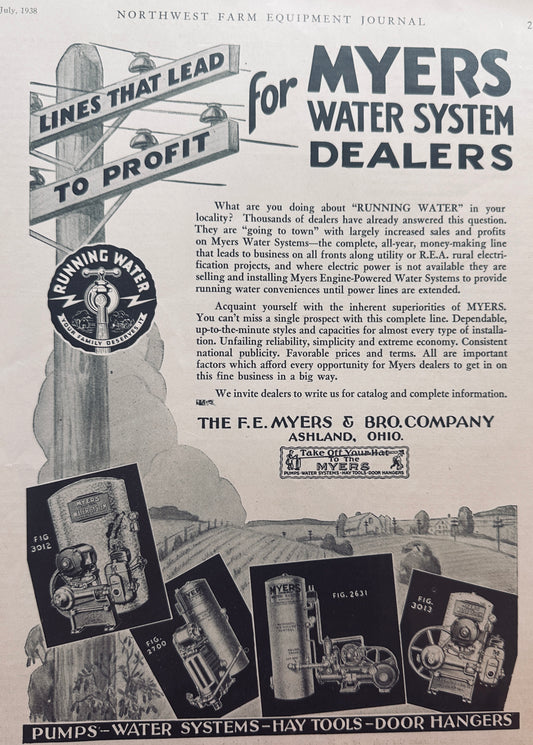 1938 Myers Water Systems, Hay Tools & Door Hangers - Ashland Ohio N692