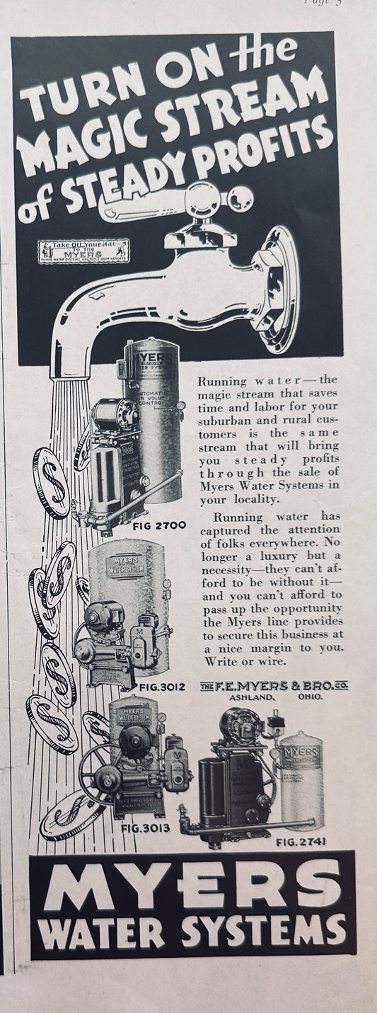 1938 Myers Water Systems, Ashland Ohio - Magic Stream of Steady Profits #5022