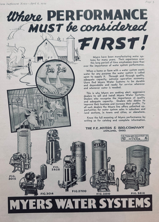 1939 Double Sided Farm Equipment Ad - Myers Pumps & Blood Bros #5021