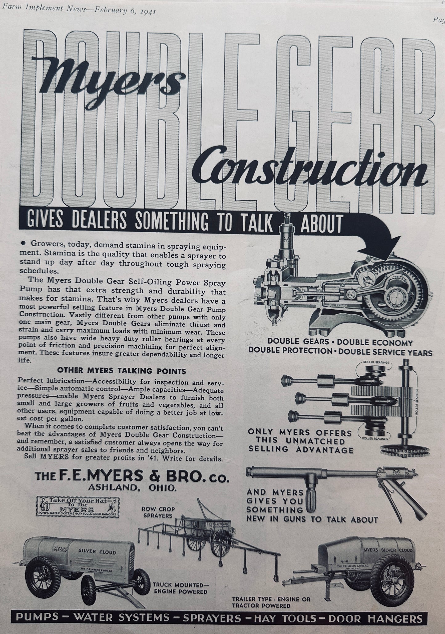 1941 F.E. Myers & Bro - Ashland Ohio Orchard Sprayers Double Gear Construction N691