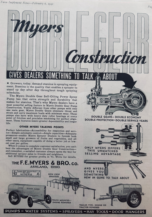 1941 F.E. Myers & Bro - Ashland Ohio Orchard Sprayers Double Gear Construction N691