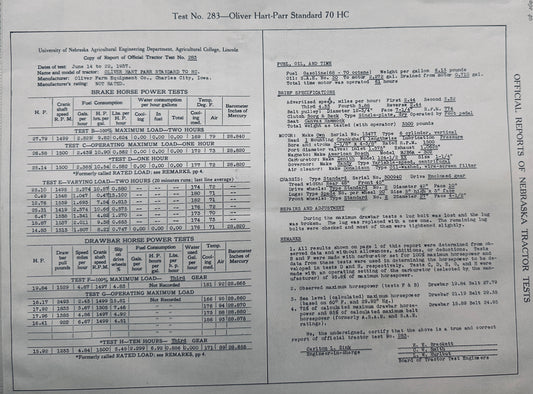 1937 UoN Tractor Test #282 Oliver Hart-Parr Standard 70 "HC" N739