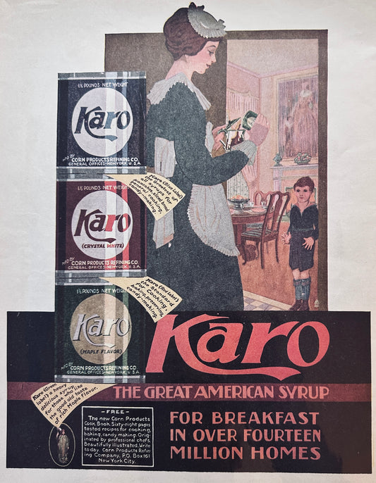 1920 Karo Syrup Colorful Ad featuring 3 Flavors and Their Recommened Uses #647
