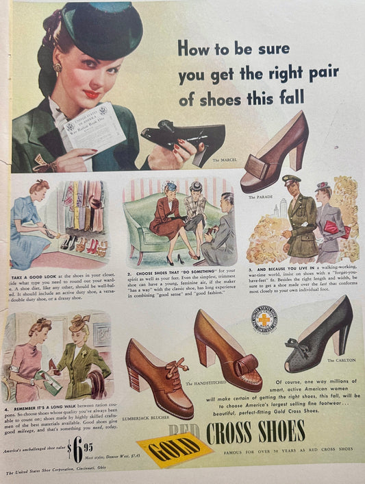 1945 Masterpiece Ad of Yesteryear - Red Cross Shoes - Vintage Ad #1621