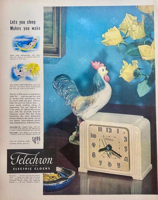 1946 Telalarm Jr Alarm Clock by Telechron Vintage Ad #1627