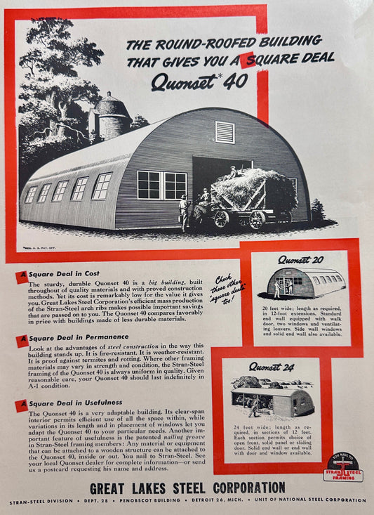 1947 Quonset 40 - Great Lakes Steel Corp Vintage Ad #1680