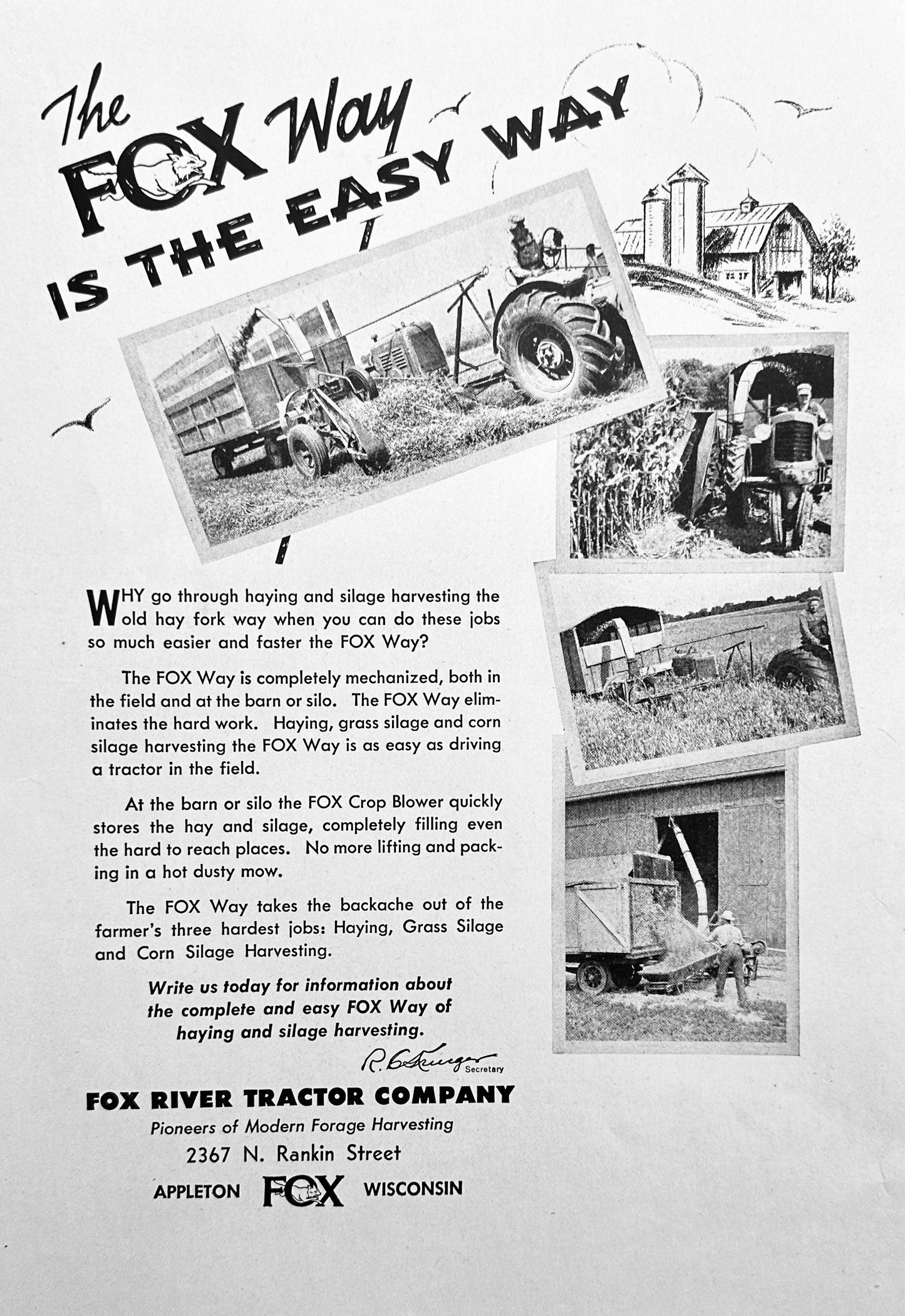 1947 Fox River Tractor Co Appleton Wi Vintage Ad #1676
