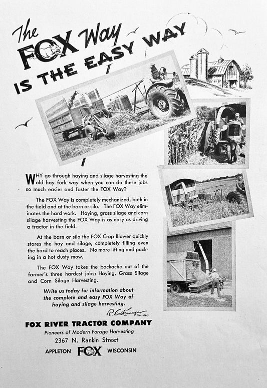 1947 Fox River Tractor Co Appleton Wi Vintage Ad #1676