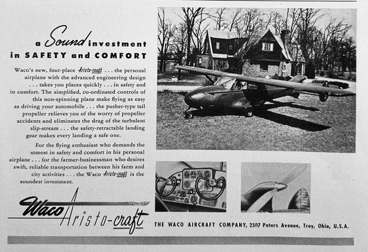 1947 WACO Aristo-Craft Personal Aircraft Vintage Ad #1681