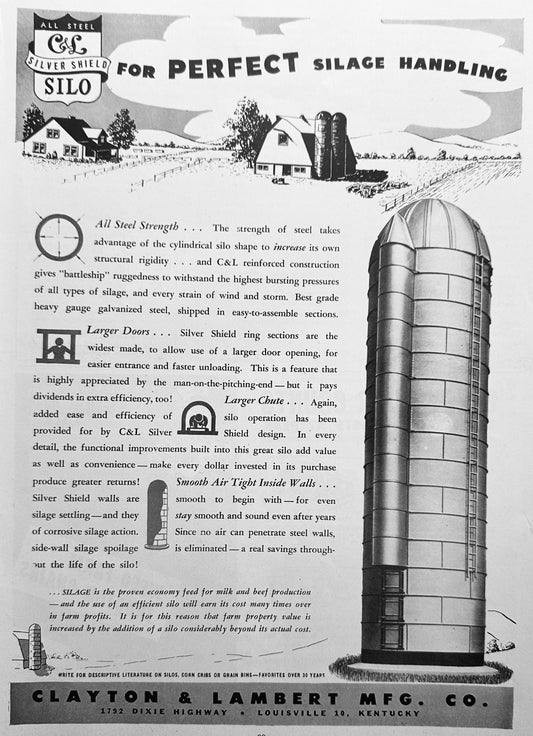 1948 Clayton & Lambert Silver Shield Silos Perfect Silage Handling Ad #1692