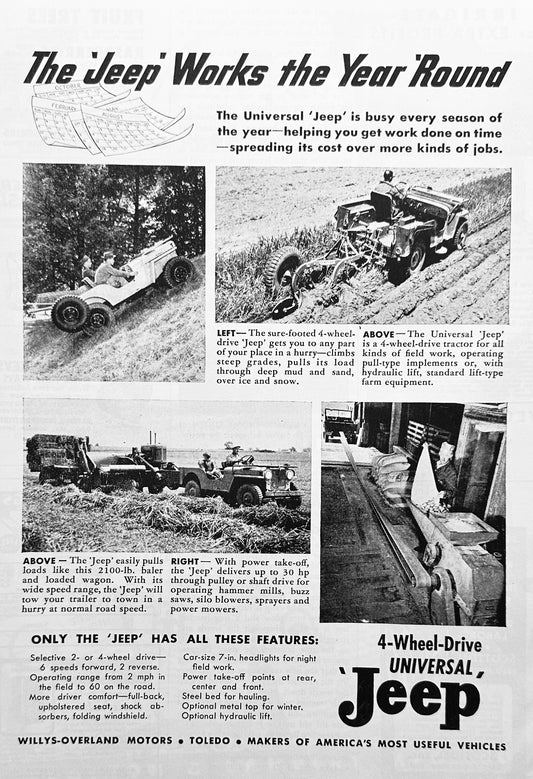 1948 Willy's-Overland 4WD Universal Jeep Works the Year Round Ad #1694