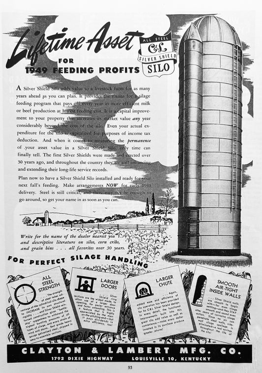1948 Clayton & Lambert Silver Shield Silos Lifetime Asset Ad #1693