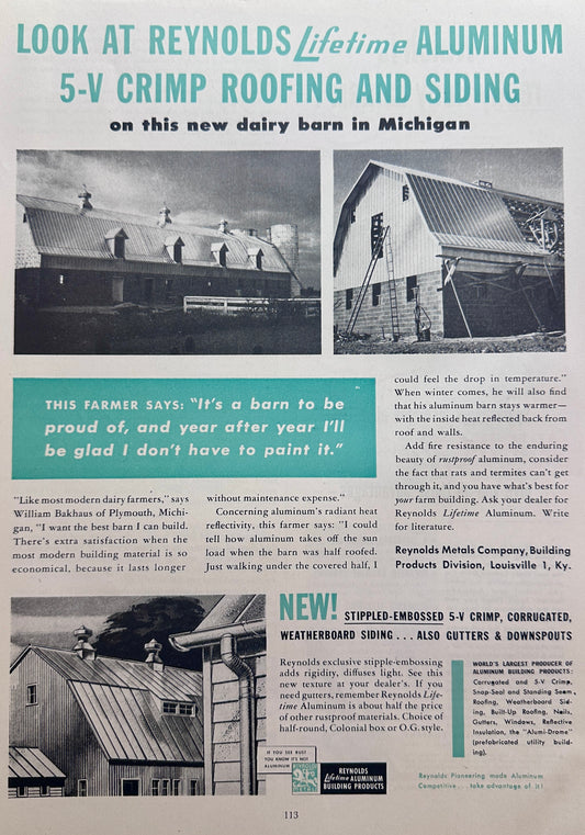 1948 Reynold Lifetime Aluminum Roofing & Siding Vintage Ad #1688