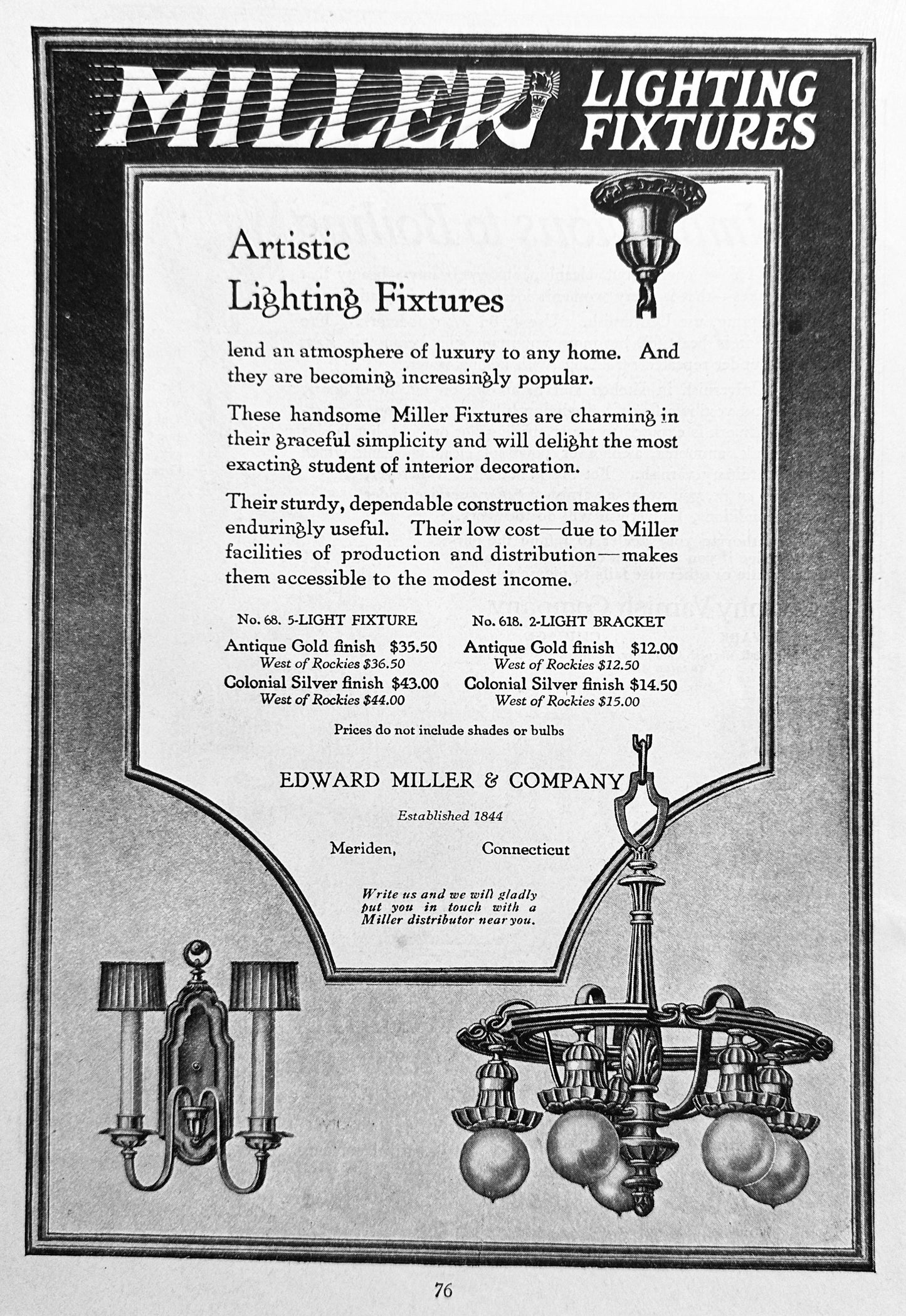 1920 Miller Lighting Fixtures - Artistic - Art Nouveau Ad #N1237