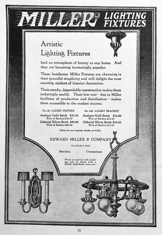 1920 Miller Lighting Fixtures - Artistic - Art Nouveau Ad #N1237