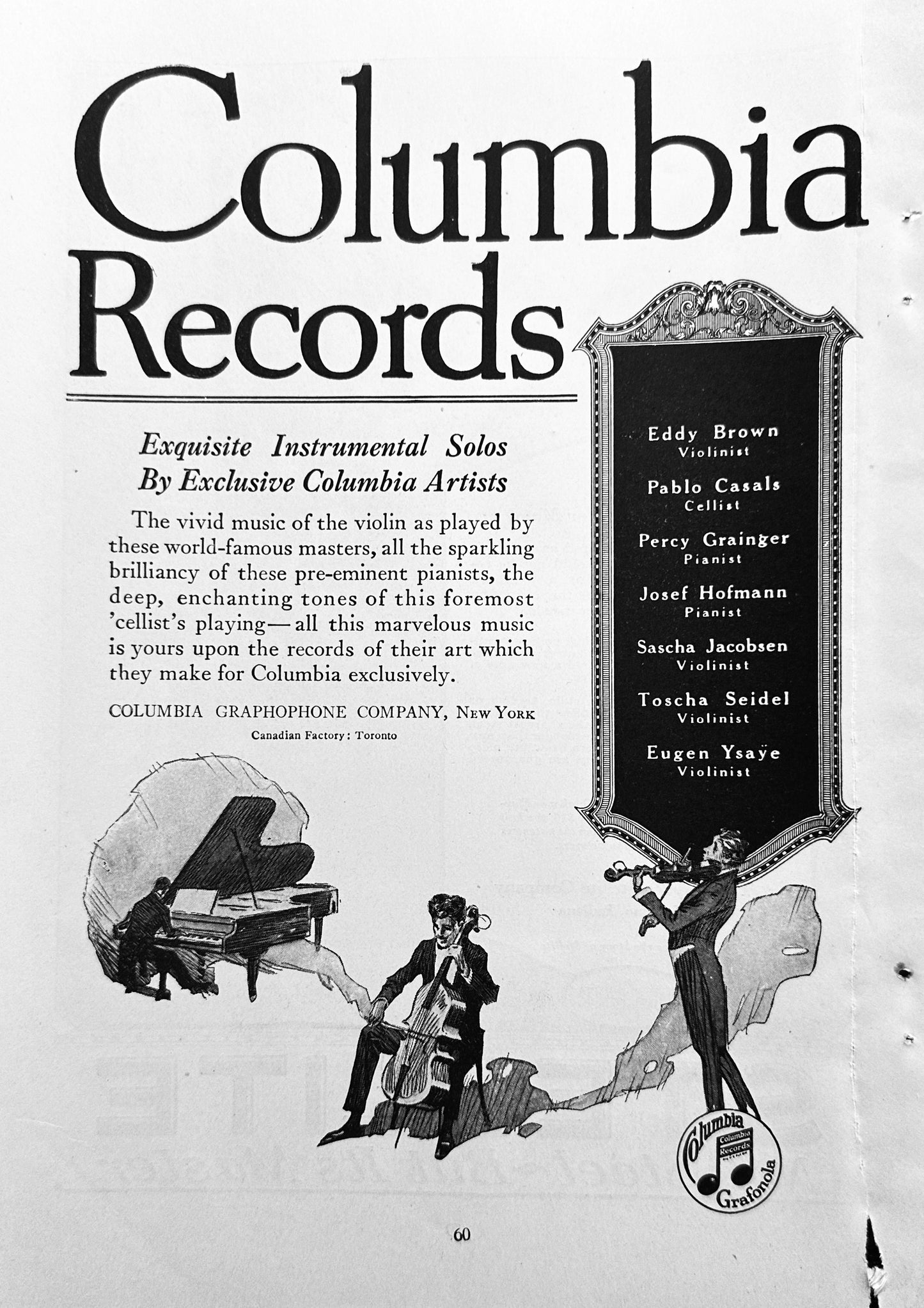 1920 Columbia Records - 7 Instrumental Solo Artists Promoted Ad #N1234