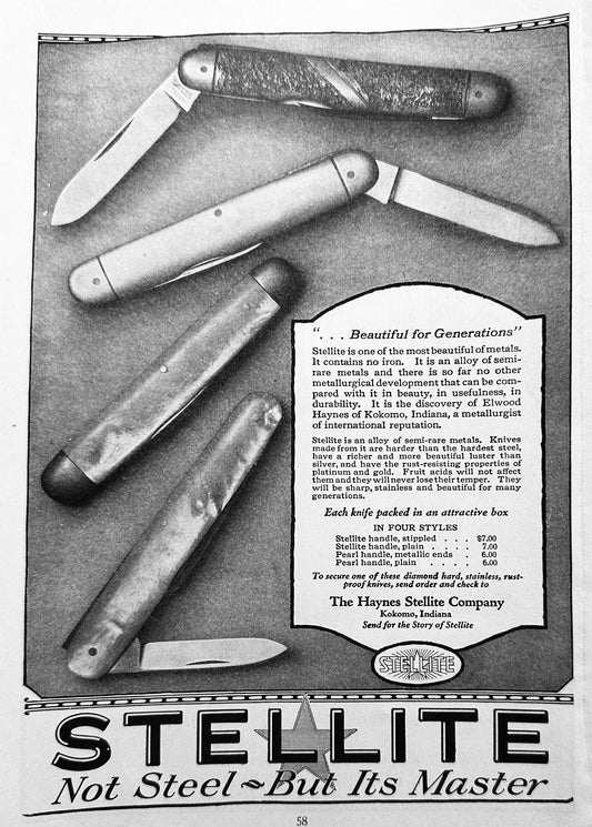 1920 Stellite Pocket Knives 4 Styles Shown - Kokomo, IN Ad #N1233