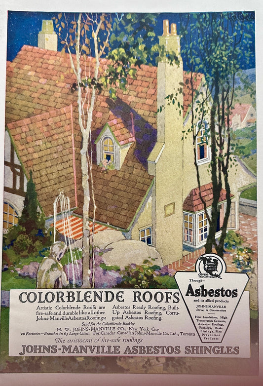 1920 Johns-Manville Asbestos Colorblende Roofs - Masterpiece Ad #N1231