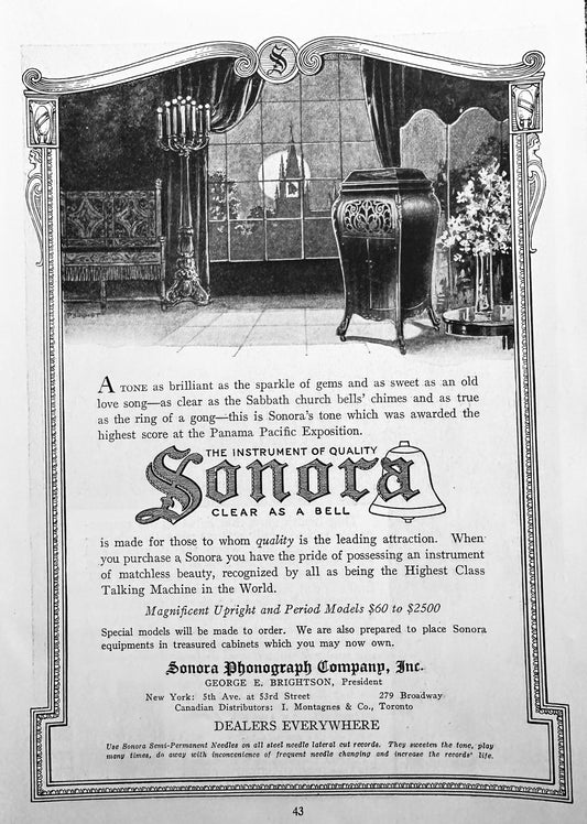 1920 Sonora Upright Phonograph Original Advertisement #N1227