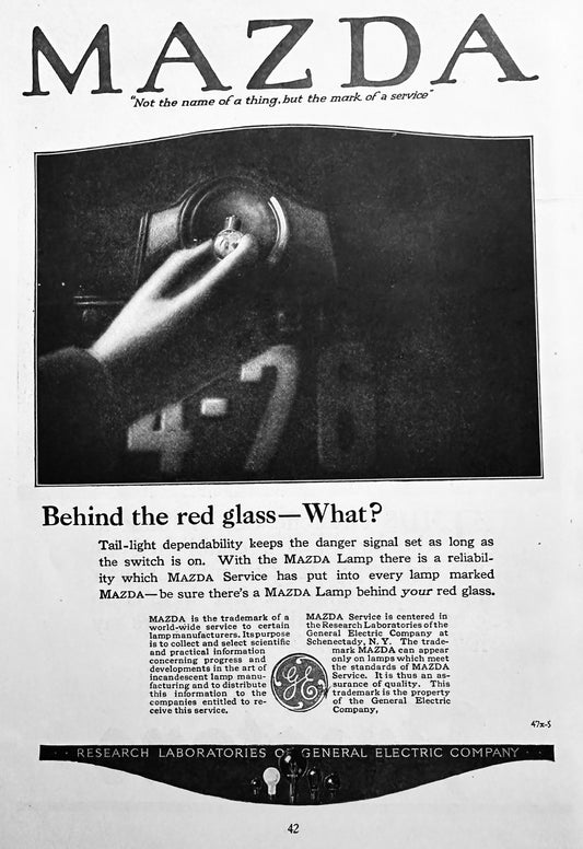 1920 Vintage Edison Mazda Lamp Ad #N1226 - The Mark of Service