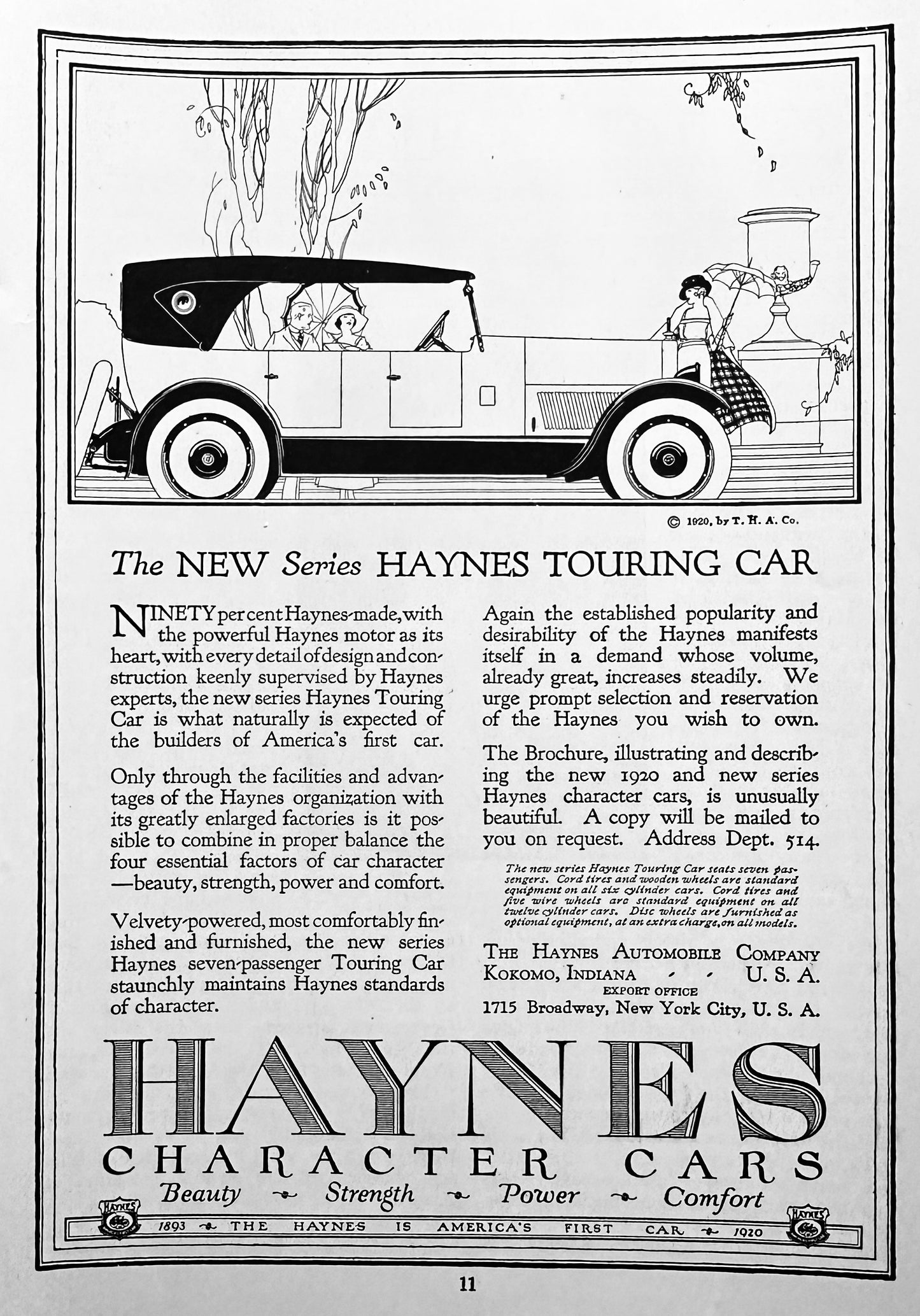 1920 Haynes Character Cars Kokomo, IN Vintage Ad #N1223
