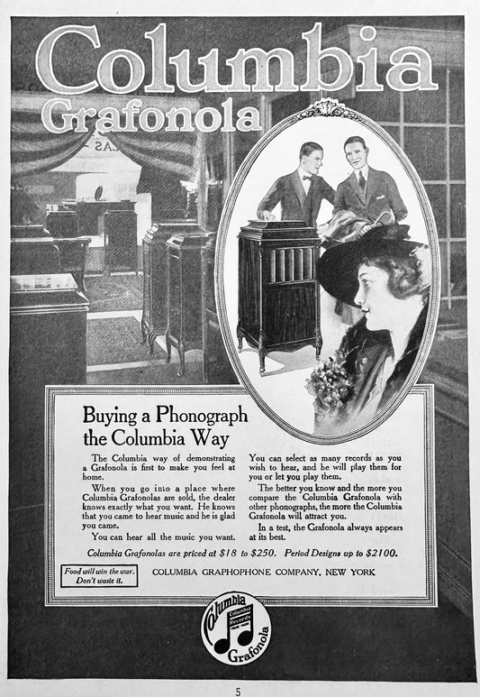 1918 Columbia Grafonola Floor Model Phonograph WWI Era Ad #N1246