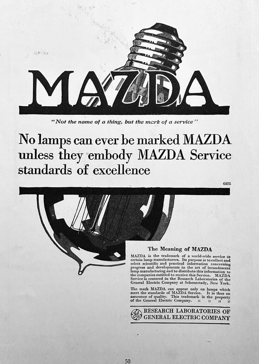 1918 WWI Era Edison Mazda Lamp - The Meaning of Mazda Ad #N1251