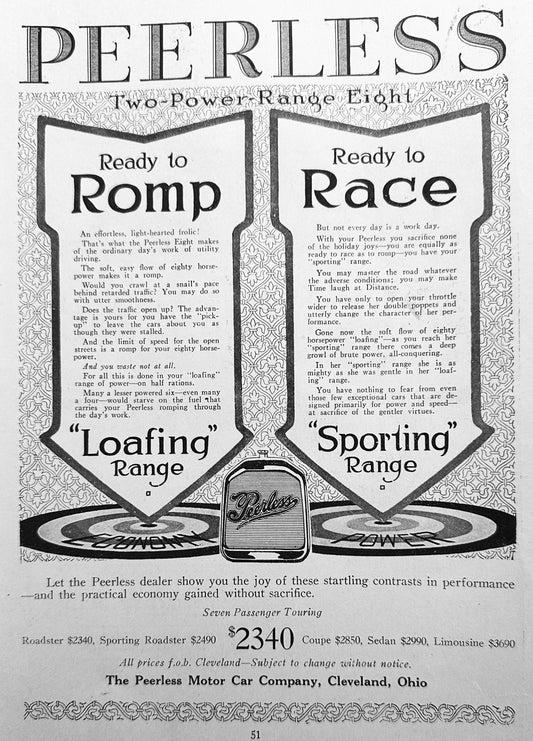 1918 Peerless Motor Car & Ivory Soap WWI Era Dual Sided Advertisement #N1252