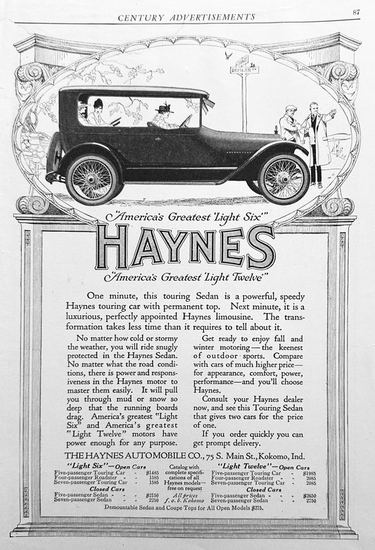 1918 Sonora Photograph & Haynes Light Six Ads #N1253 Dual Sided Magazine Page