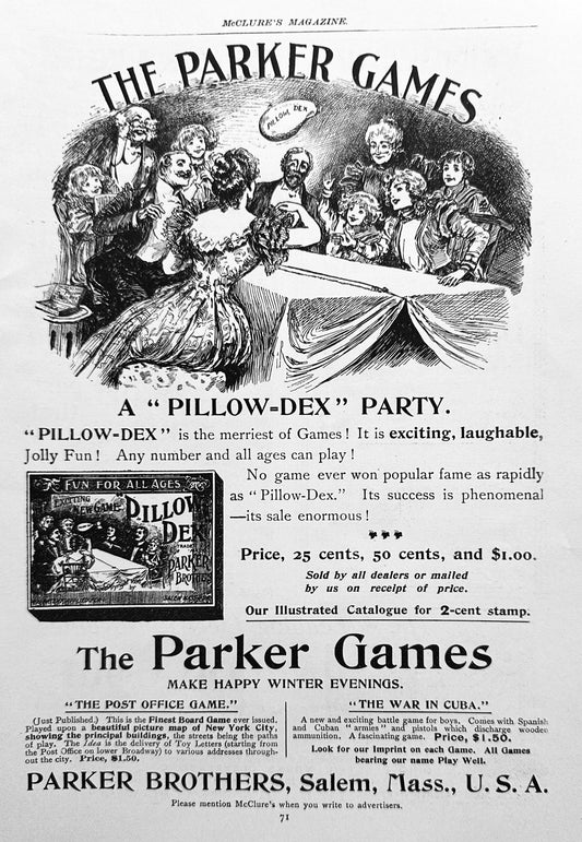 1897 Parkers Games - Pillow-Dex - Antique Ad #N1329