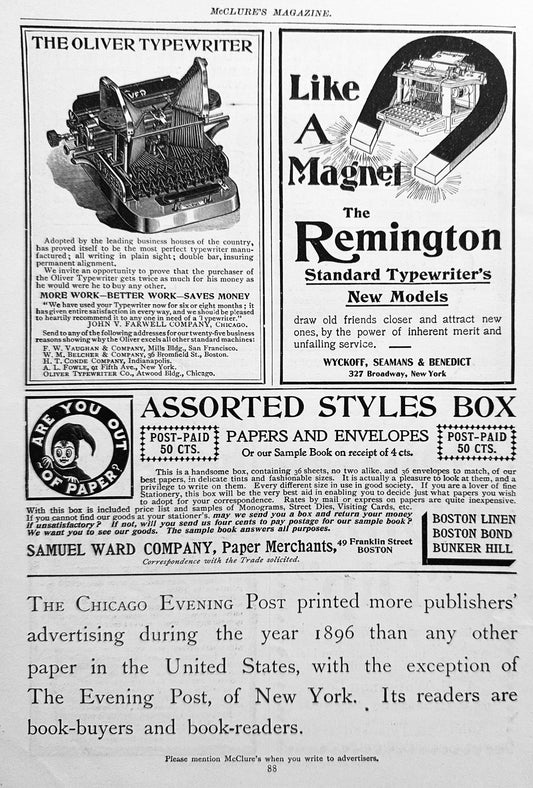 1897 Oliver and Remington Antique Typewriter Ads AD#N1322