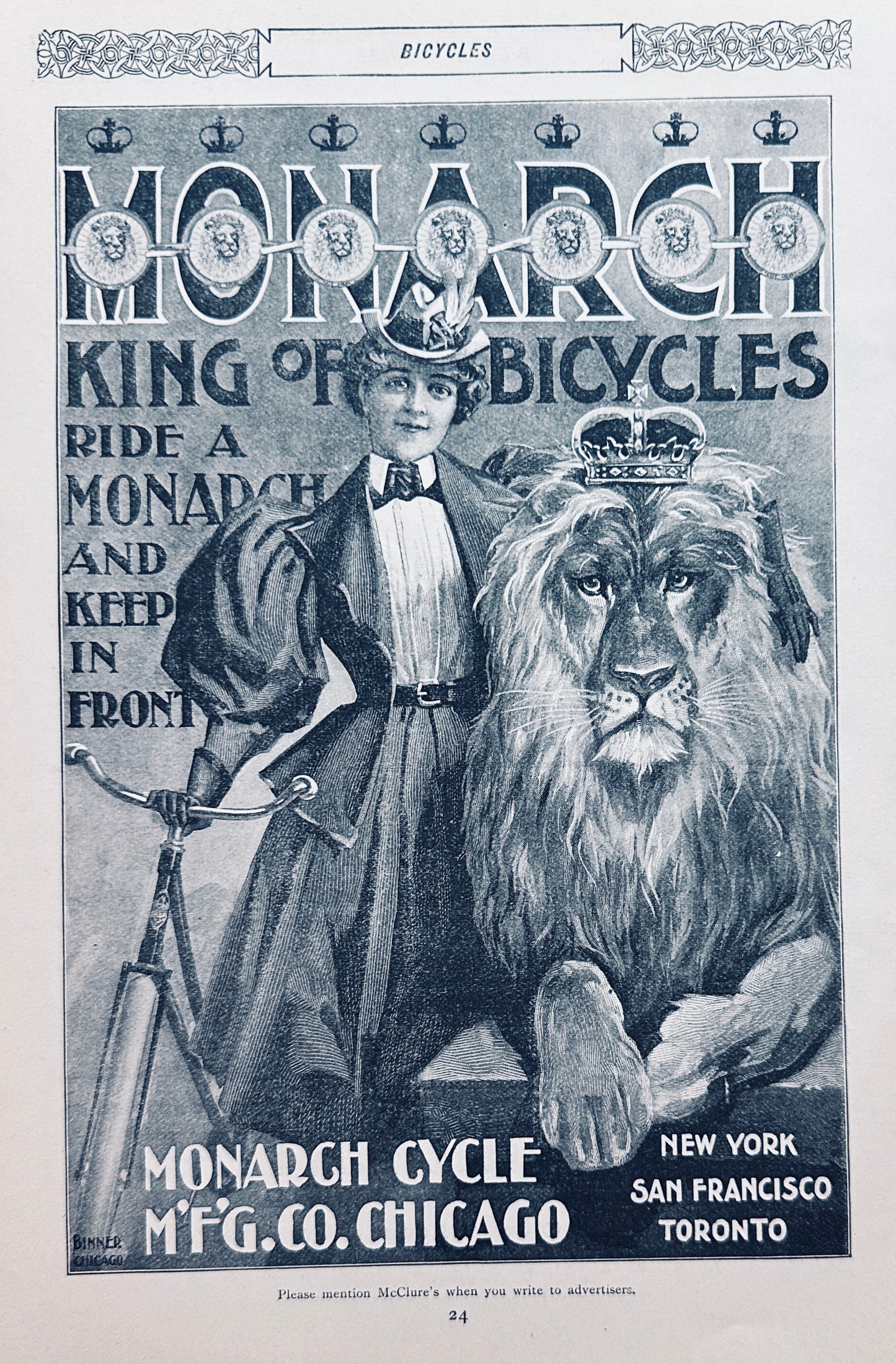 1897 Antique Bicycle Ephemera Monarch King of Bicycle Ad #N1315