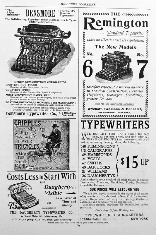 1897 Antique Advertisement Ephemera Globe, Remington, Densmore ++ N1303