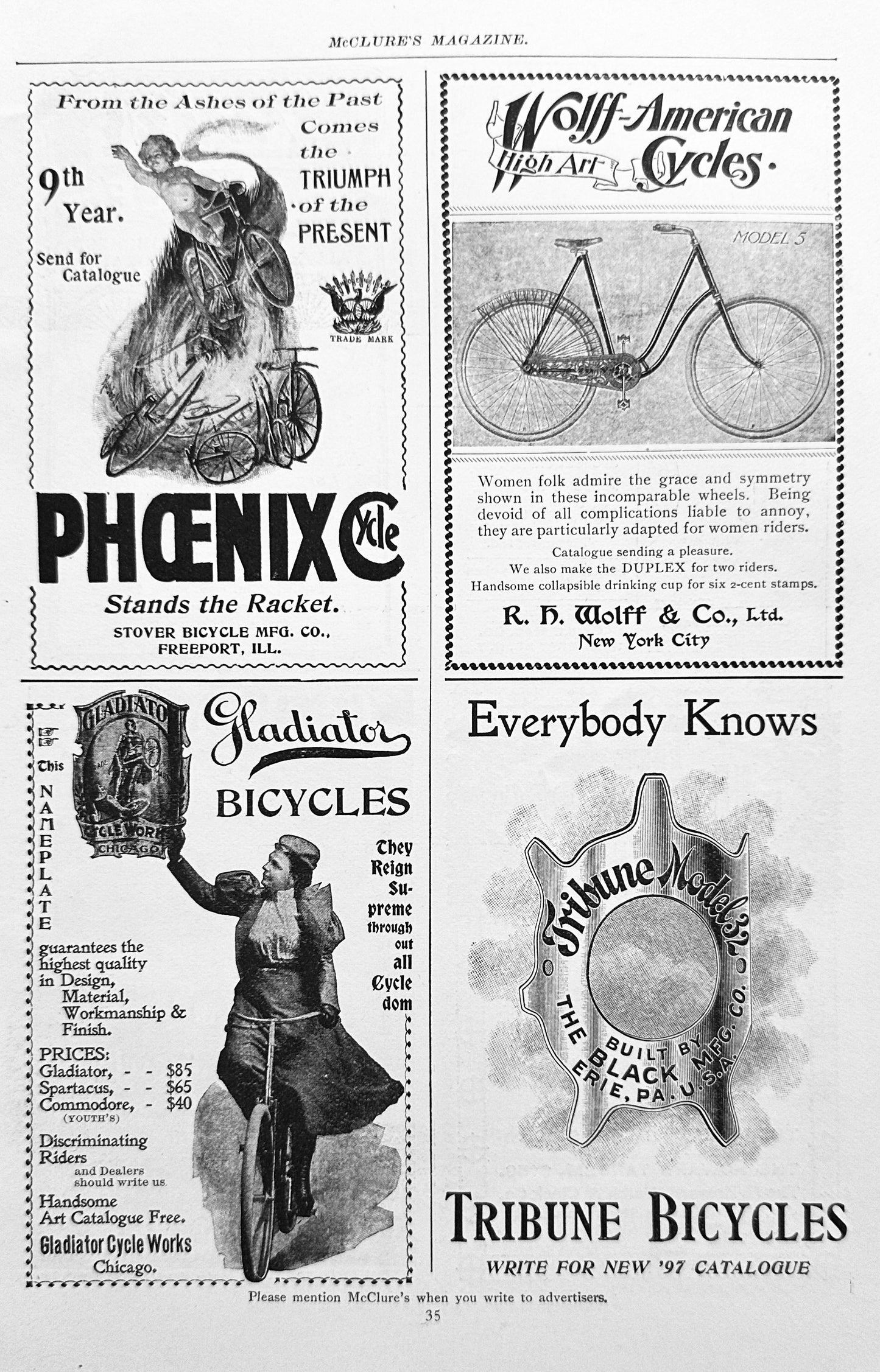 1897 Antique Bicycle Ephemera Ads (8 Total) 1 Page Front & Back N1294