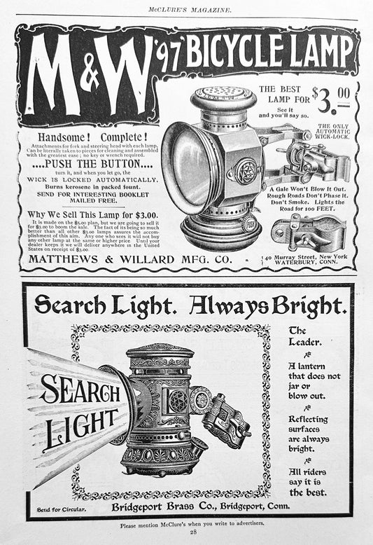 1897 Antique Bicycle Ephemera Magazine Ads Lamps & Saddles #N1293