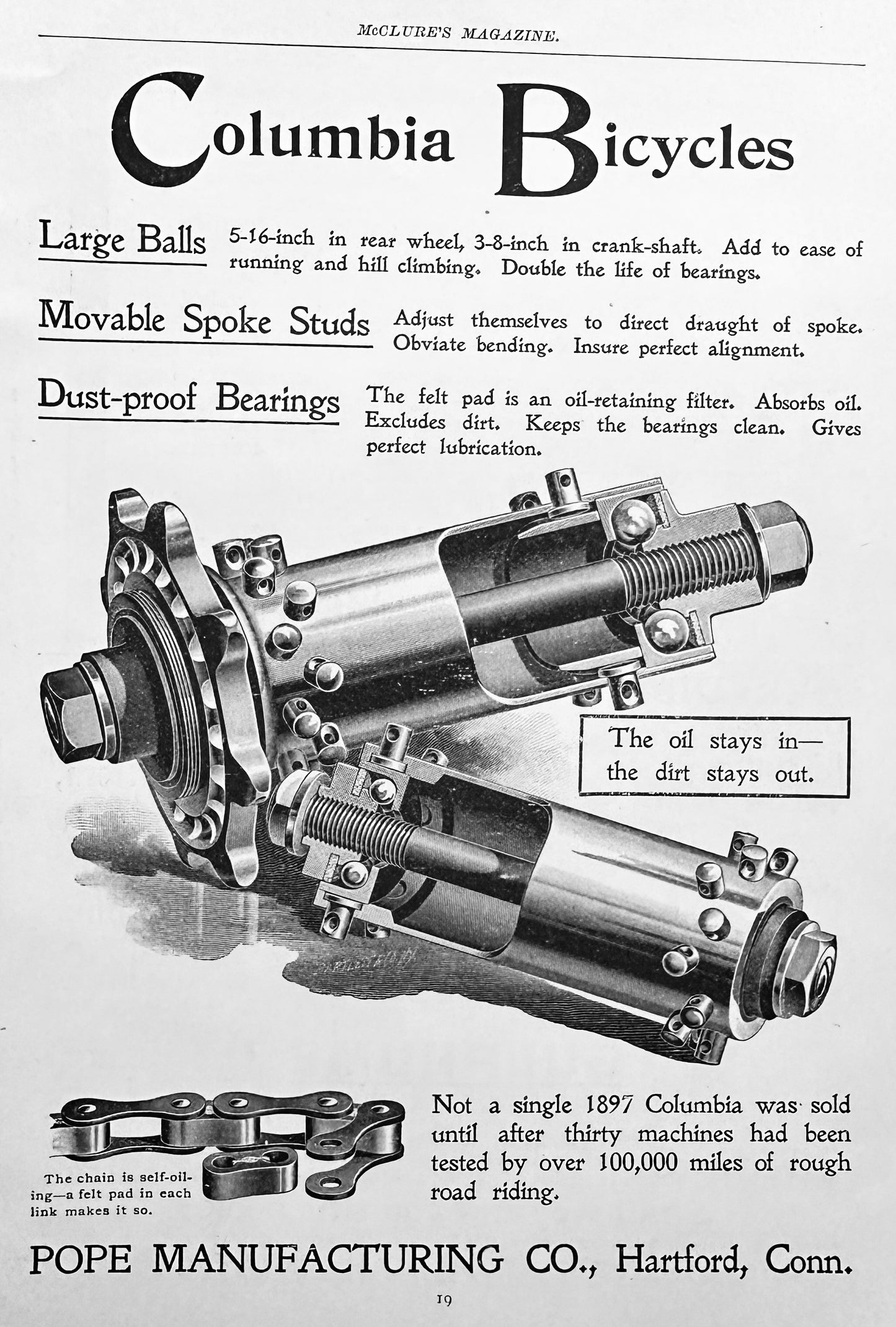 1897 Columbia Bicycles Closeup of Crankshaft and Gearing Ad #N1291