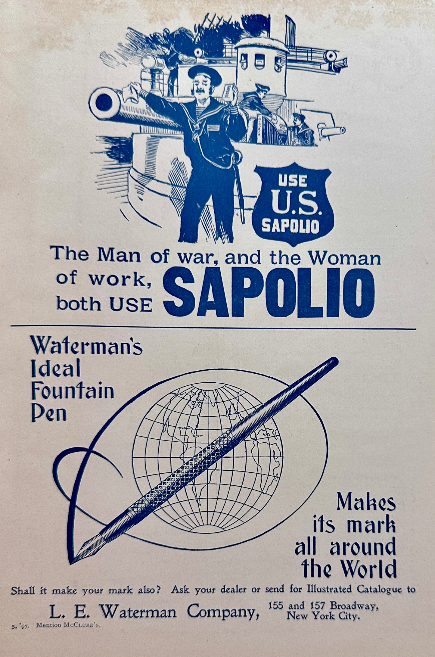 1897 Sapolio Soap & Waterman's Fountain Pen Ads #N1289