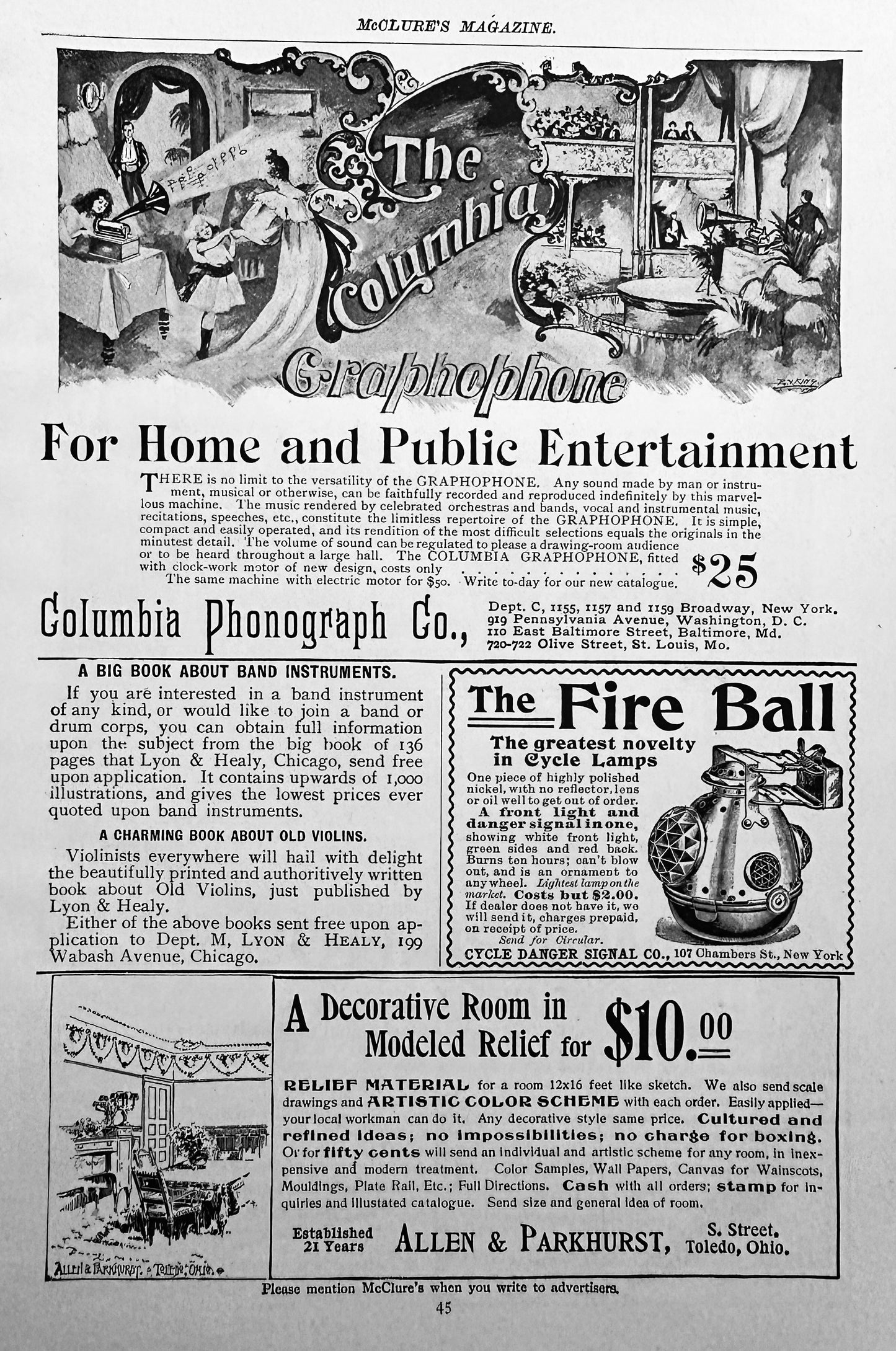 1897 Columbia Graphophone & Crown Pianos Vintage Ad #N1284
