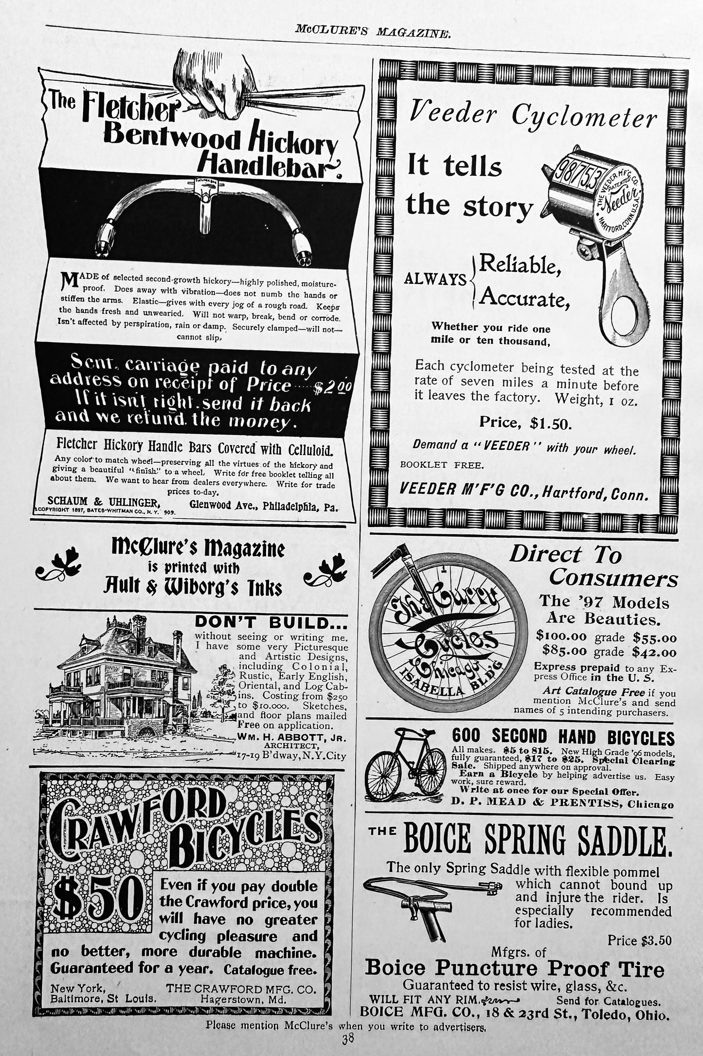 1897 Antique Bicycle Ephemera - Crescents for April + Others