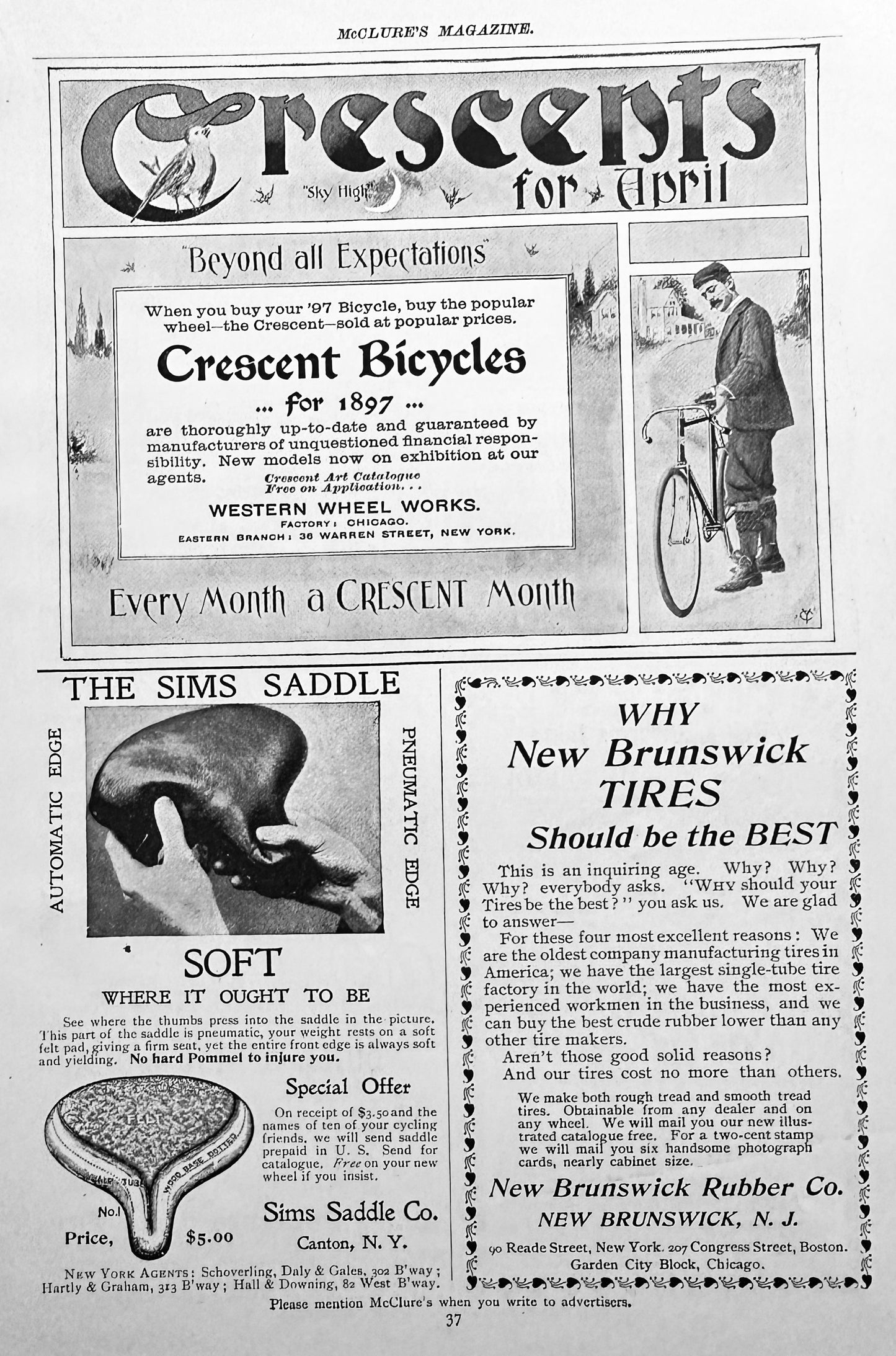 1897 Antique Bicycle Ephemera - Crescents for April + Others