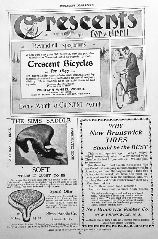 1897 Antique Bicycle Ephemera - Crescents for April + Others