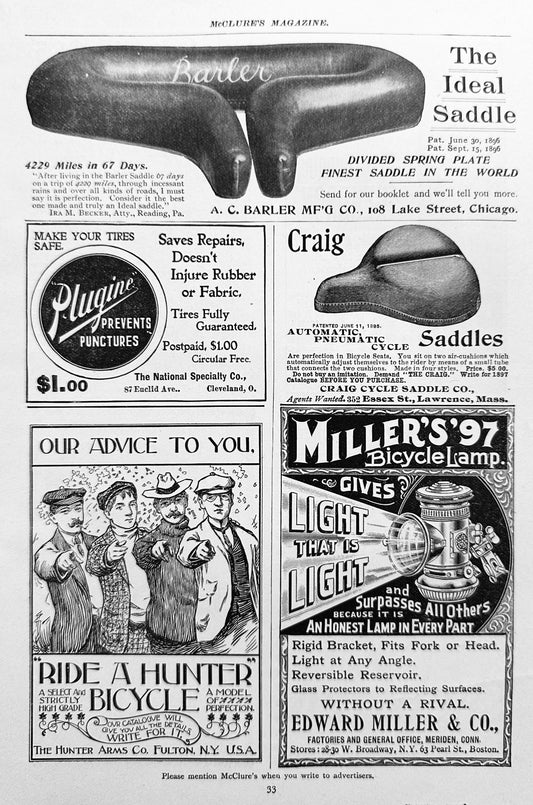 1897 Antique Bicycle Ephemera Accessories Ads 9 on 1 page Ad #N1282