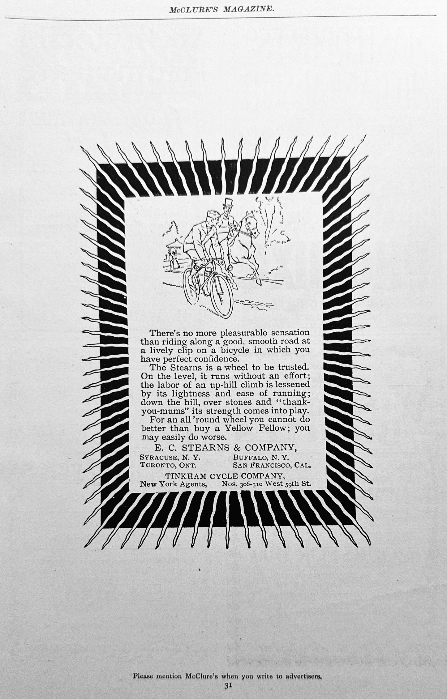 1897 Antique Bicycle Ephemera Stearns Yellow Fellow, Wolff, Fenway ++ Ad #N1280